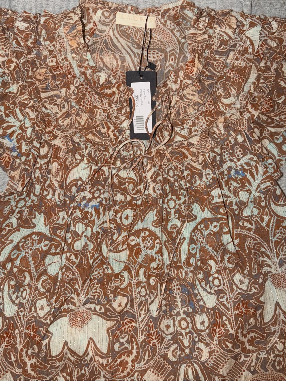 Ulla Johnson Brown Floral Paisley Peasant Blouse